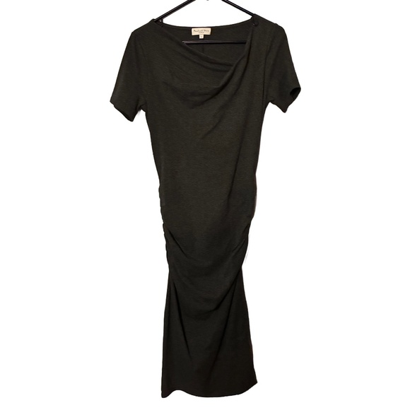 Michael Stars Dark Grey Ruched Cowl Neck Midi Dress Small | Sleek Minimalist - Picture 2 of 4